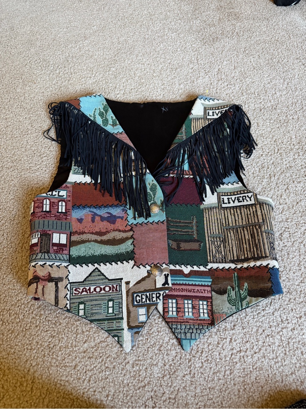 vintage western-themed tapestry vest Dion of Texas Size M